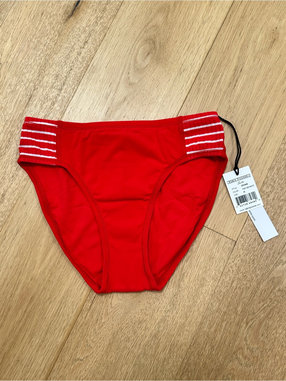 Robin Piccone Red Bikini Bottom XS NWT Striped Side Detail